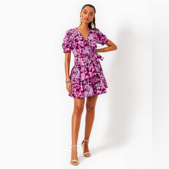 Lilly Pulitzer Amarena Cherry Alexandria Elbow Sleeve Cotton Wrap Dress 12 NWT